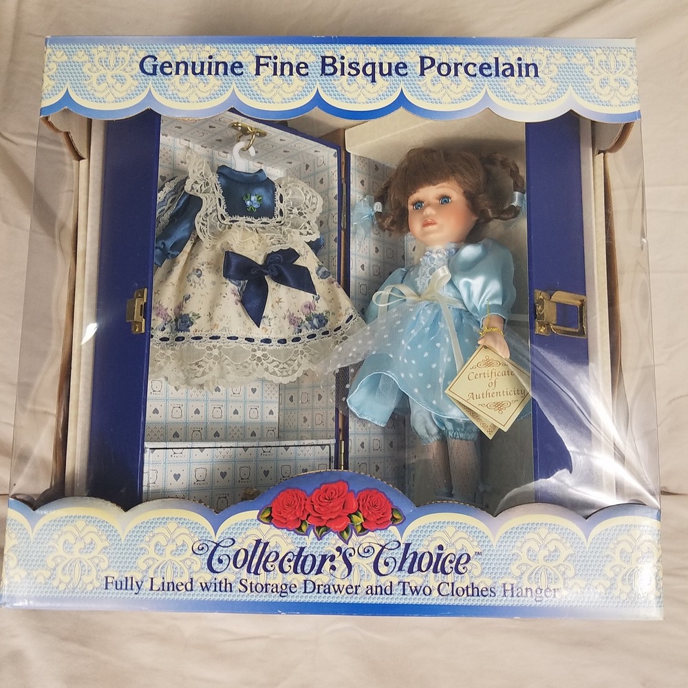 Collector's Choice Porcelain Doll Girls Blue New Wardrobe Case Limited Edition